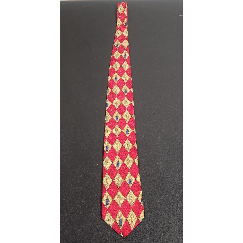 Nicklaus Golf Tie Red Gold‎ Diamond Pattern 56.5" Long 100% Silk England